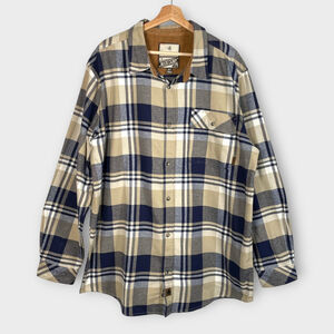 Legendary Whitetails Buck Camp Flannel Shirt XL TALL Blue Plaid 100% Cotton Camp